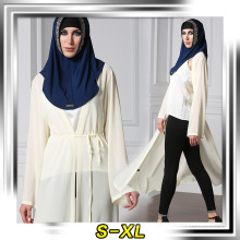 Item básico mulheres muçulmanos usam poliéster macio dubai chiffon cor sólida manga longa vestido abaya